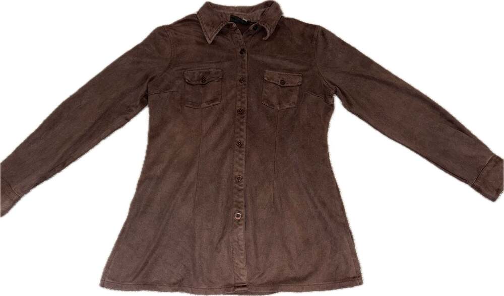 New York & Company Brown Faux Suede Button Down Shirt Size M